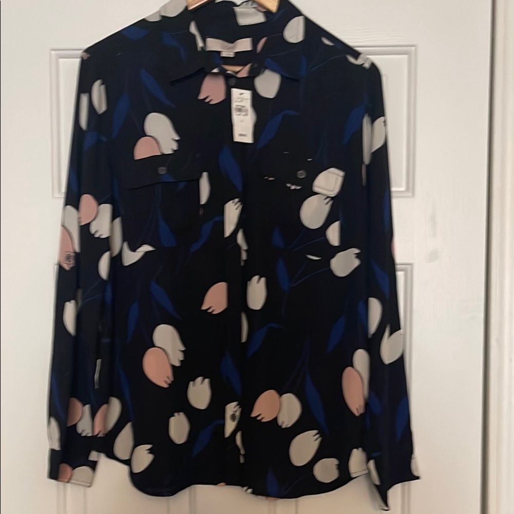 LOFT Black Floral Blouse